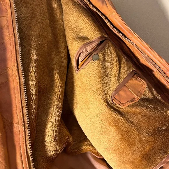 Men's Vintage Leather Bomber Jacket - Rich Brown Patch Work - Picture 5 of 7